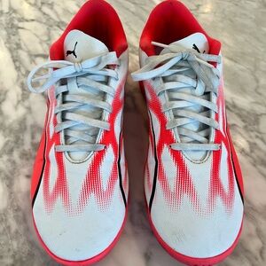 Puma Vibrant Orange/Red and White Indoor Soccer Cleats
